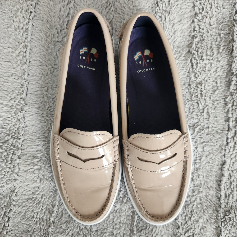 Cole Haan Nude Patent Leather Penny Loafers